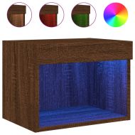 Нощни шкафчета с LED осветление, стенен монтаж, 2 бр, кафяв дъб