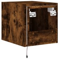 Стенен ТВ шкаф с LED осветление, опушен дъб, 30,5x35x30 см