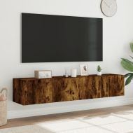 Стенни ТВ шкафове с LED лампи, 2 бр, опушен дъб, 80x35x31 см