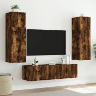 Стенни ТВ шкафове с LED лампи, 2 бр, опушен дъб, 80x35x31 см