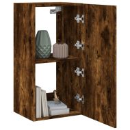 Стенен ТВ шкаф с LED осветление, опушен дъб, 40,5x35x80 см