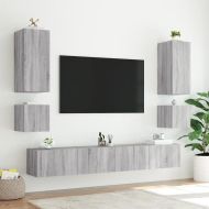 Стенни ТВ шкафове с LED лампи, 2 бр, сив сонома, 40,5x35x40 см