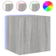 Стенни ТВ шкафове с LED лампи, 2 бр, сив сонома, 40,5x35x40 см