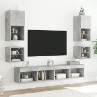 Стенни ТВ шкафове с LED лампи, 2 бр, бетонно сив, 30x28,5x30 см