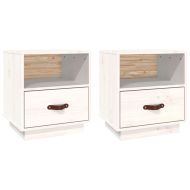 Нощни шкафчета, 2 бр, бели, 40x34x45 см, борово дърво масив