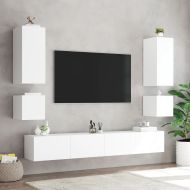 Стенни ТВ шкафове с LED осветление, 2 бр, бели, 40,5x35x40 см