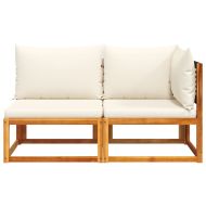 Градински диван с възглавници, двуместен, дърво, акация и ратан