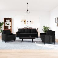 Комплект дивани от 3 части с възглавници, черен, кадифе