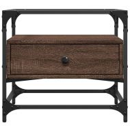 Маса за кафе със стъклен плот, кафяв дъб, 50x50x45 см, стомана