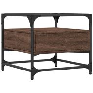 Маса за кафе със стъклен плот, кафяв дъб, 50x50x45 см, стомана