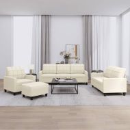 Комплект дивани от 4 части с възглавници кремав изкуствена кожа