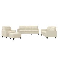 Комплект дивани от 4 части с възглавници кремав изкуствена кожа