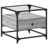 Маса за кафе със стъклен плот, сив сонома, 50x50x45 см, стомана