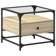 Маса за кафе със стъклен плот, сонома дъб, 50x50x45 см, стомана