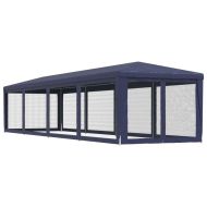 Парти палатка с 10 мрежести странични стени, синя, 3x12 м, HDPE