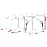 Парти палатка с 10 мрежести странични стени, синя, 3x12 м, HDPE
