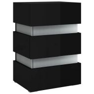 Нощно шкафче с LED, черен гланц, 45x35x67 см, инженерно дърво