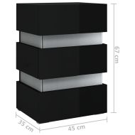 Нощно шкафче с LED, черен гланц, 45x35x67 см, инженерно дърво