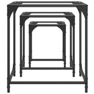 Стифиращи кафе маси, 3 бр, с прозрачен стъклен плот, стомана