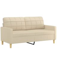 Комплект дивани 2 части с възглавници кремав плат текстил