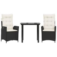 Градински комплект от 3 части с възглавници черни полиратан