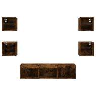 ТВ стенни модули с LED, 7 части, опушен дъб, инженерно дърво