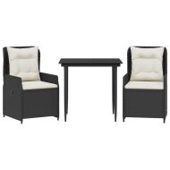 Градински комплект от 3 части с възглавници черни полиратан