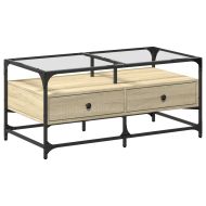 Маса за кафе със стъклен плот, сонома дъб,98,5x50x45см, стомана