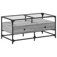 Маса за кафе със стъклен плот, сив сонома,98,5x50x45см, стомана