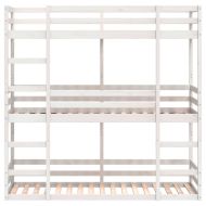 Триетажно легло, бяло, 90x190 см, борово дърво масив