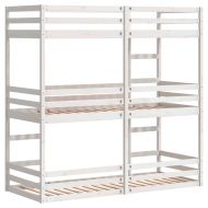 Триетажно легло, бяло, 90x190 см, борово дърво масив