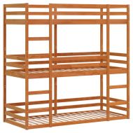 Триетажно легло, восъчнокафяво, 80x200 см, борово дърво масив