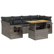 Градински диван с възглавници, 7 части, полиратан, сив