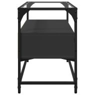 ТВ шкаф със стъклен плот, черен, 80x35x51 см, инженерно дърво