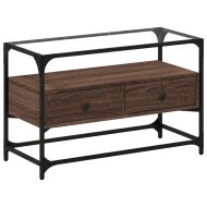 ТВ шкаф със стъклен плот кафяв дъб 80x35x51 см инженерно дърво