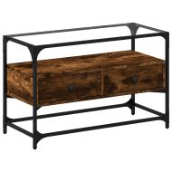 ТВ шкаф със стъклен плот опушен дъб 80x35x51 см инженерно дърво