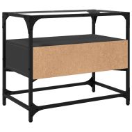 ТВ шкаф със стъклен плот, черен, 60x35x51 см, инженерно дърво