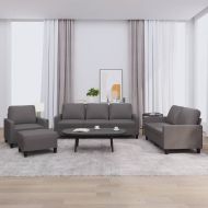 Комплект дивани от 4 части, с възглавници, сив, изкуствена кожа
