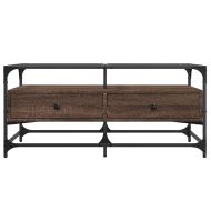 Маса за кафе със стъклен плот, кафяв дъб, 98,5x50x45см, стомана