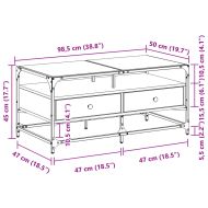 Маса за кафе със стъклен плот, кафяв дъб, 98,5x50x45см, стомана