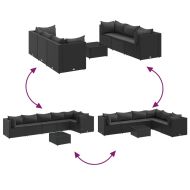 Градински лаундж комплект с възглавници 7 части черен полиратан