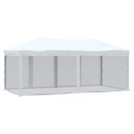 Сгъваема парти палатка със странични стени, бяла, 3x6 м