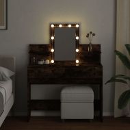 Тоалетка с LED, опушен дъб, 100x40x130 см