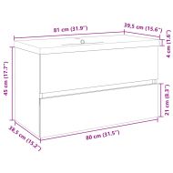 Комплект мебели за баня от 2 части, керамика и инженерно дърво