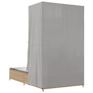 Двоен шезлонг с покрив и завеси бежов полиратан