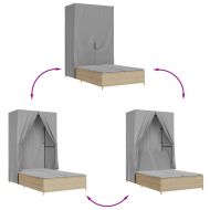 Двоен шезлонг с покрив и завеси бежов полиратан