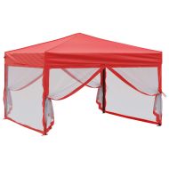 Сгъваема парти палатка със странични стени, червена, 3x3 м