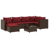 Градински лаундж комплект с възглавници 7 части кафяв полиратан