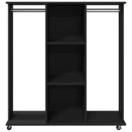 Гардероб с колелца, черен, 102x38x110 см, инженерно дърво