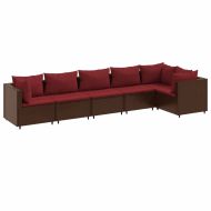 Градински лаундж комплект с възглавници 6 части кафяв полиратан